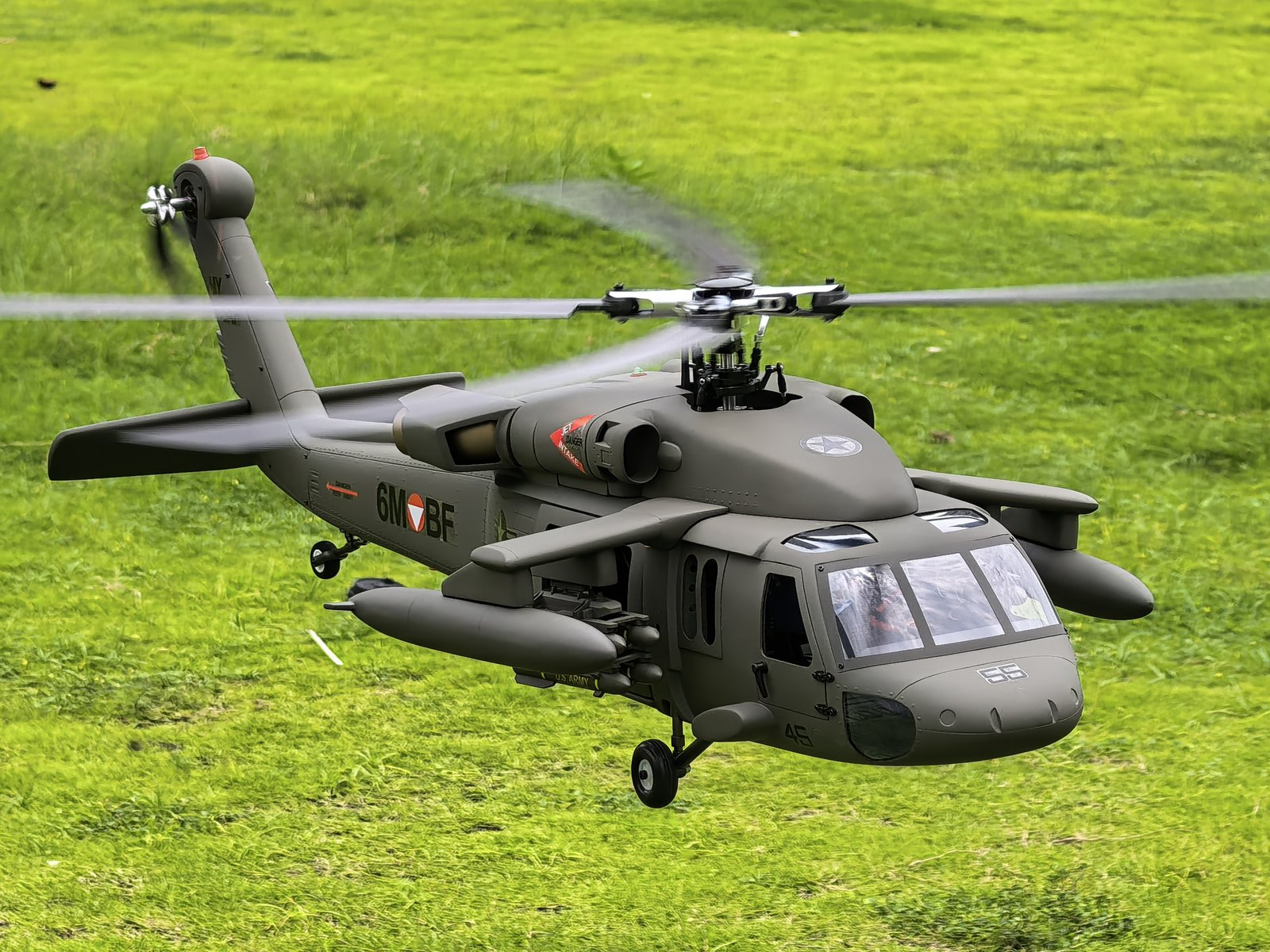 Military green FL500 V2 UH-60 scale RC helicopter close-up