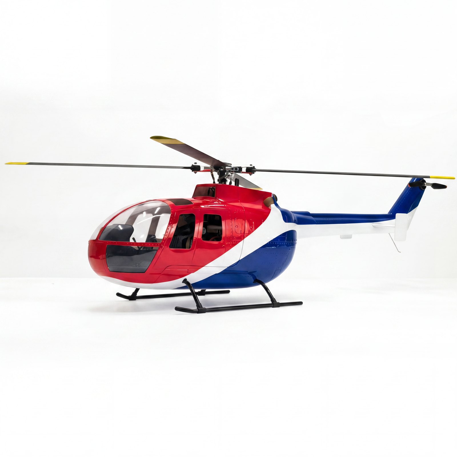 FLISHRC FL500 V2 BO105 Red, Blue and White 500 size scale RC helicopter outdoor view
